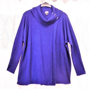 JM Collection Women Sweater blue, faux wrap, Cowl-neck, long Dolman sleeves XL